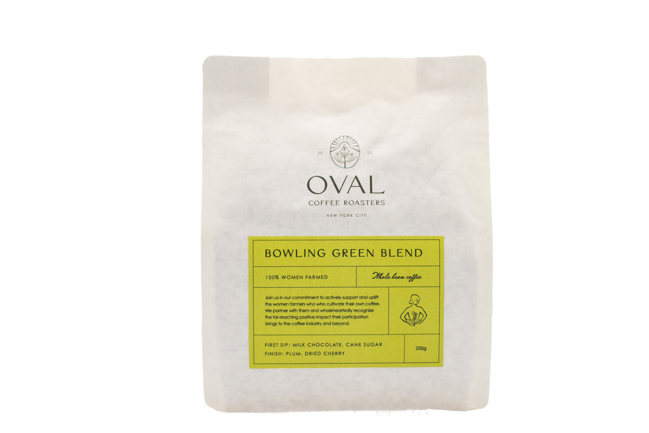 Oval Coffee Roasters Bowling Green Blend whole bean 250 g women-grown artisan light roast coffee — roasted in NYC for clean, complex flavor and vibrant clarity