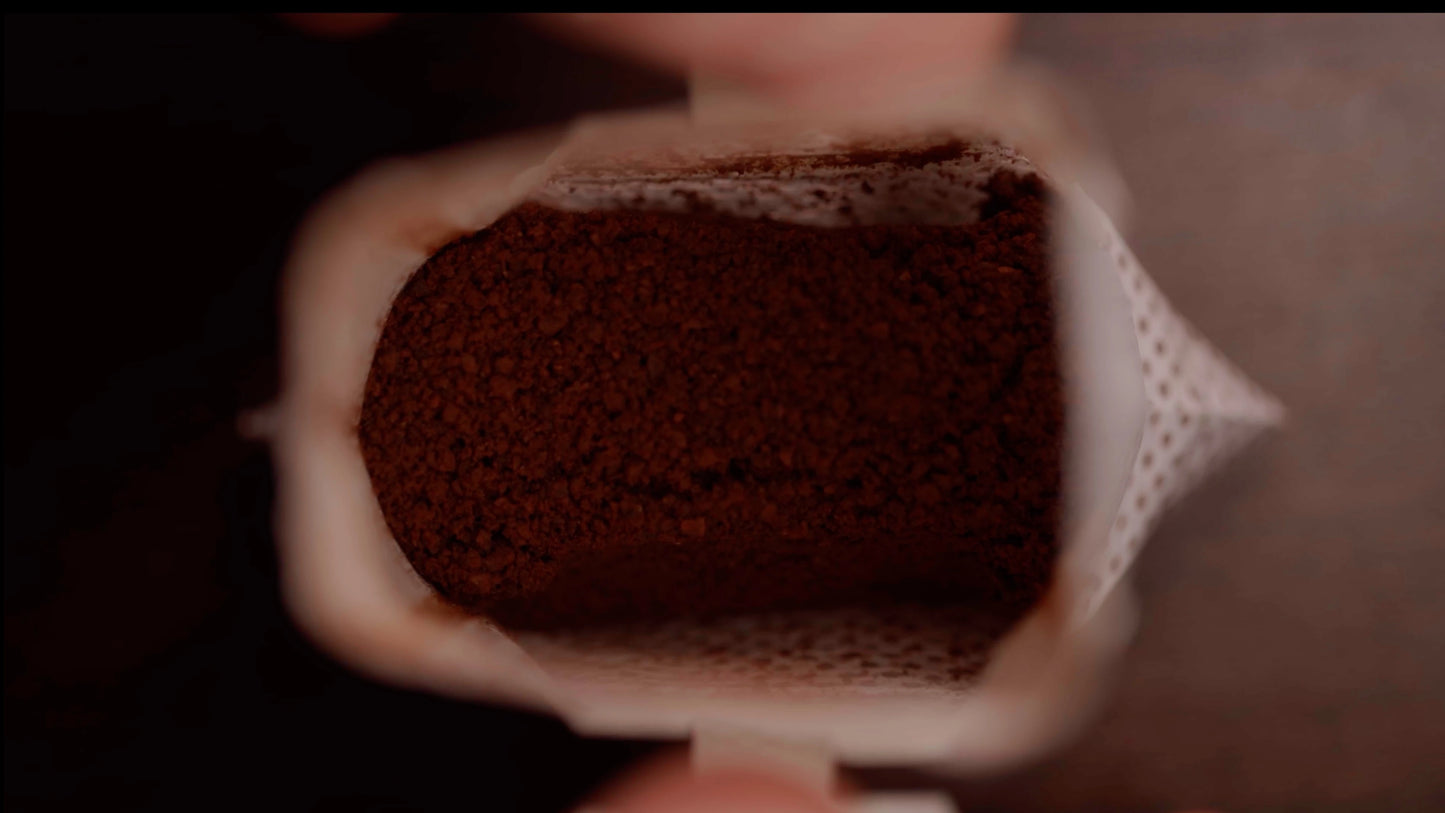 Shot from above of an Oval Coffee Roasters pour-over single serve