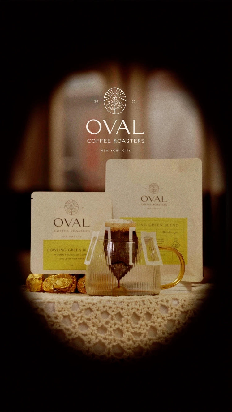 Oval Coffee Roasters Bowling Green women grown coffee pour over single serve brewing in glass mug NYC roasted light roast specialty coffee
